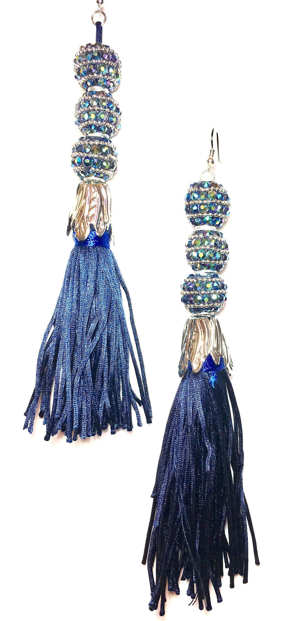 Big Blue Tassel Earrings