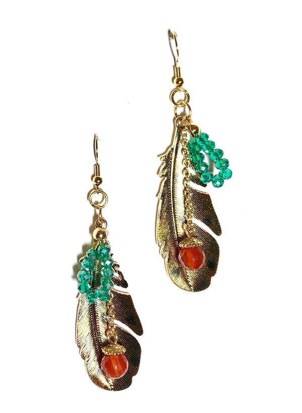 Antique Gold Feather Earrings