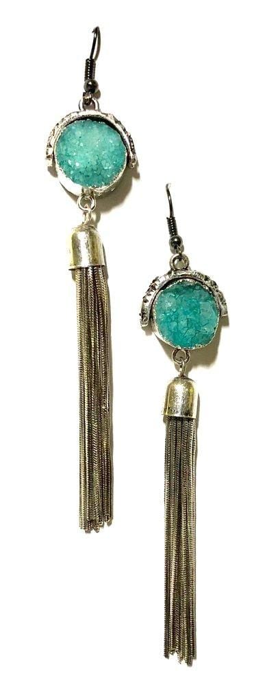 Turquoise Druzy Tassel Earrings