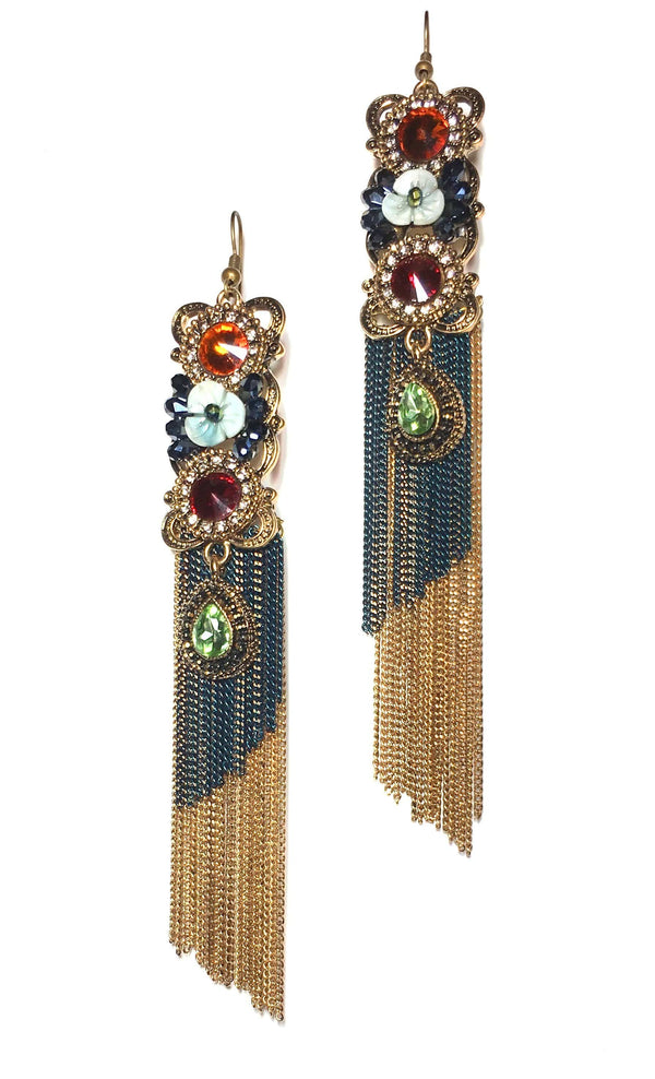 Multi Stone Tassel  Earrings